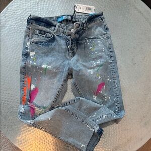Stylish Gray Paint-Splatter Women Jeans